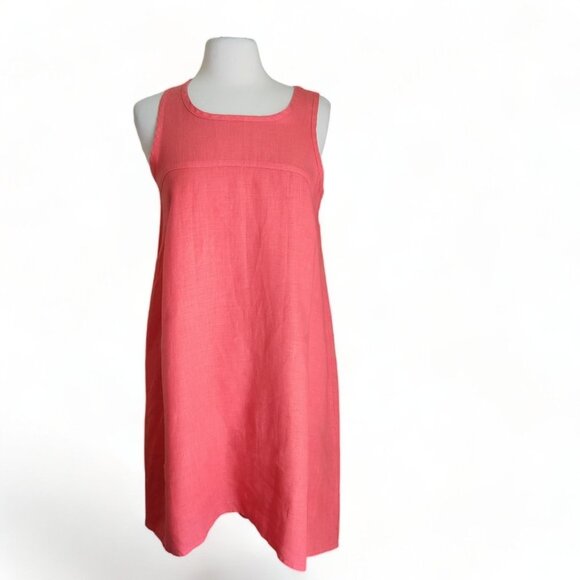 Allen Allen 100% Linen‎ Dress Sleeveless Hi-Lo Shift Dress Size M Laganlook Pink - Picture 1 of 11